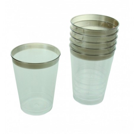 VERRES EN PLATISQUE LISERE ARGENT X 6