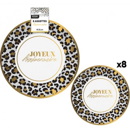 8 ASSIETTES 23CM LEOPARD