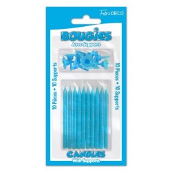 BOUGIES X10 + 10 SUPPORTS TURQUOISE