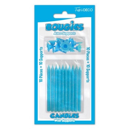 BOUGIES X10 + 10 SUPPORTS TURQUOISE