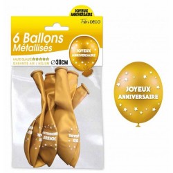 BALLONS ANNIVERSAIRE X6 OR