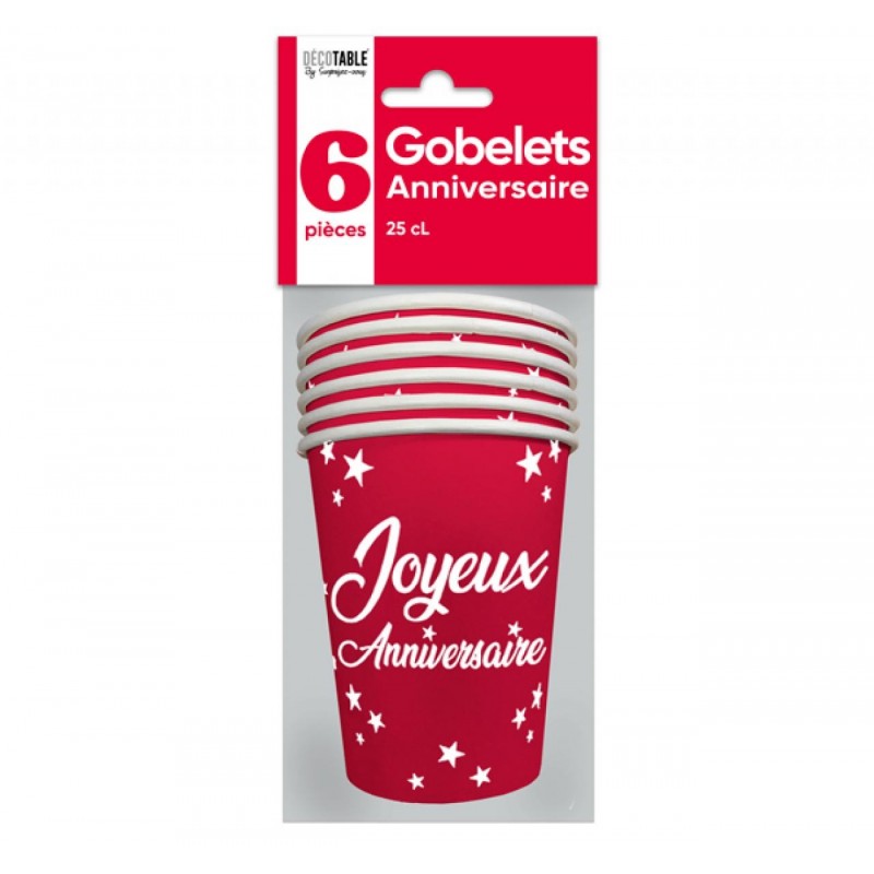 GOBELETS ROUGE 25CL X6