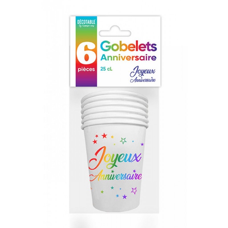 GOBELETS MULTICOLORE 25CL X6