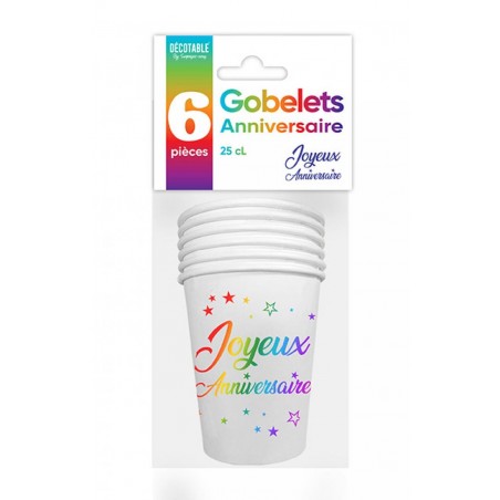 GOBELETS MULTICOLORE 25CL X6